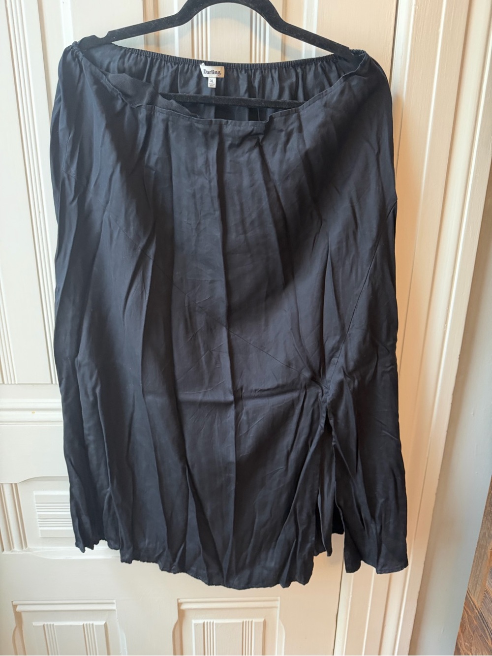 Darling Black Satin Midi Skirt with Side Gather